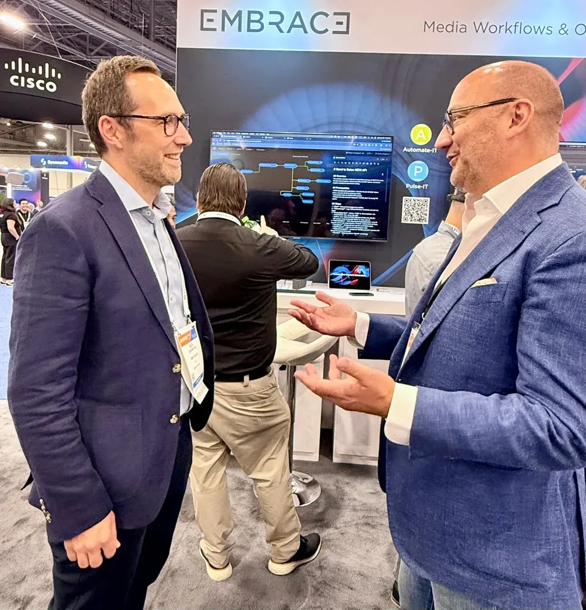 Ben Swanton with Julien Gachot on the embrace stand at NAB Show Las Vegas 2026