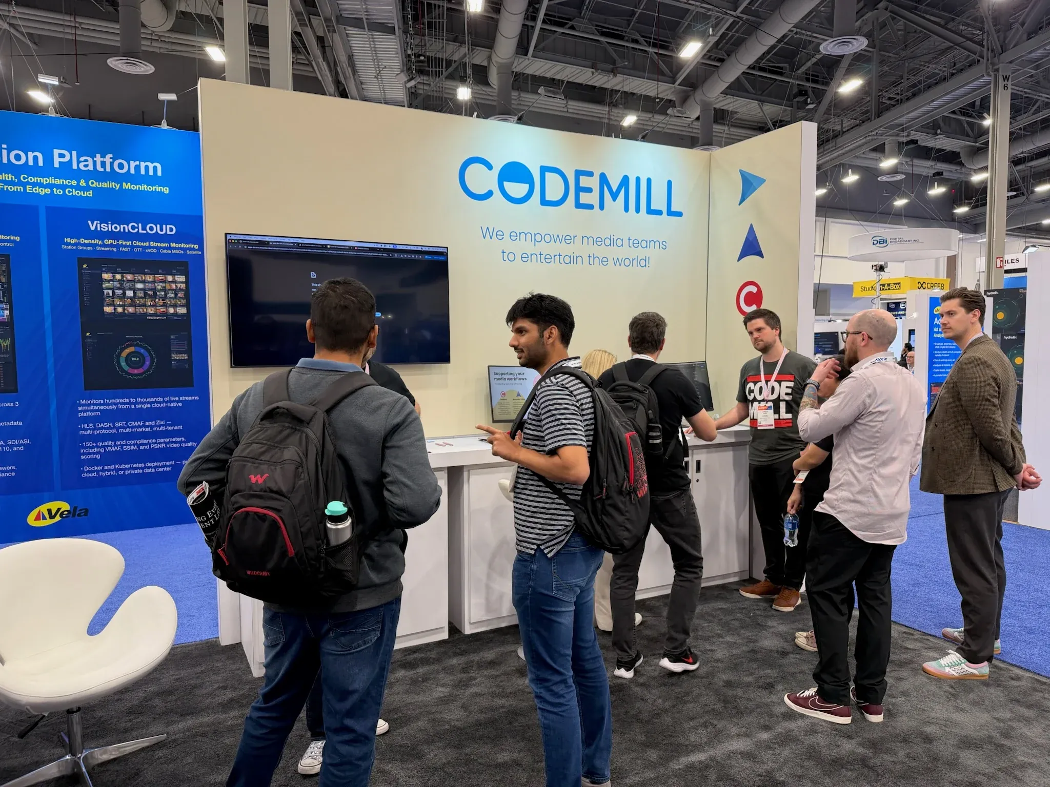 Visitors in conversation at the Codemill stand at NAB Show Las Vegas 2026
