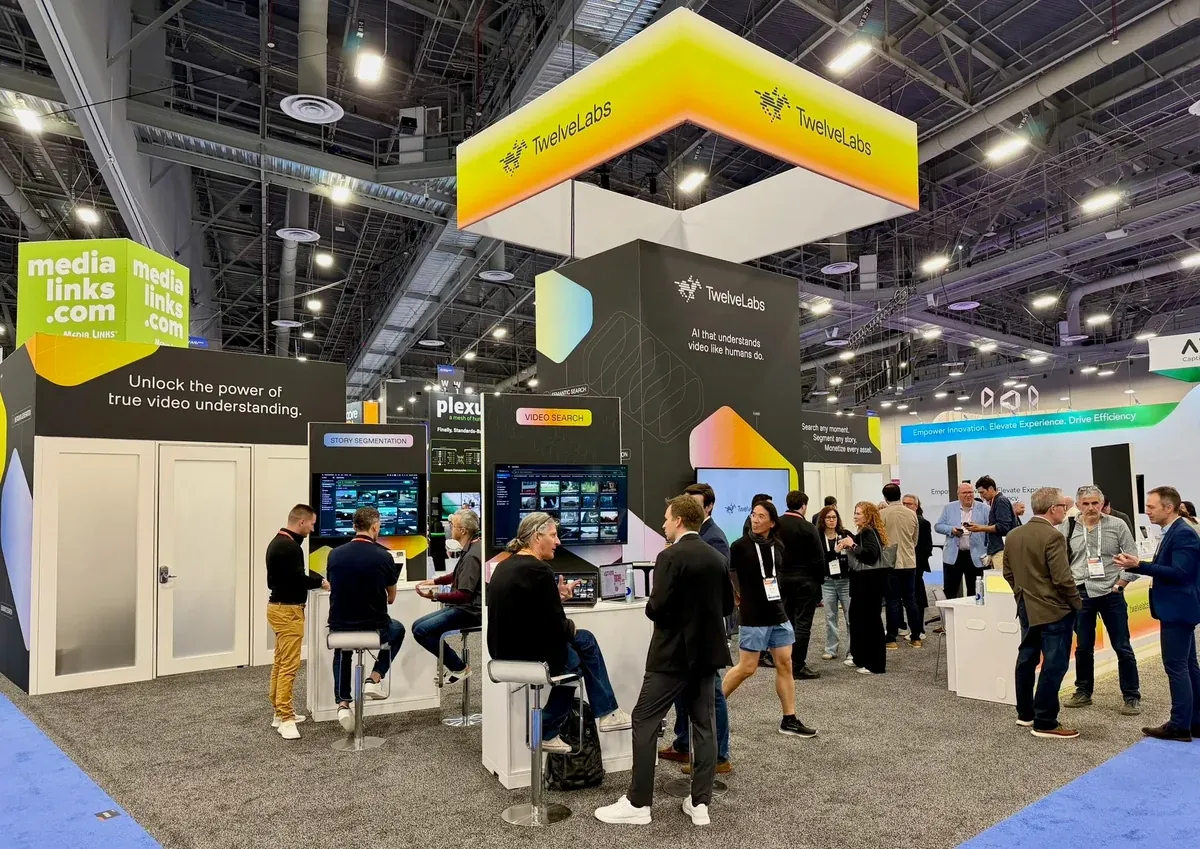 Visitors at the twelvelabs and media links stands at NAB Show Las Vegas 2026